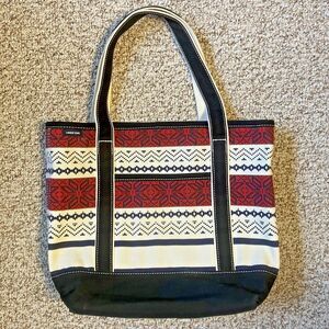 Lands End Canvas Tote Bag Red White Blue Americana Travel Pockets USA Carry All